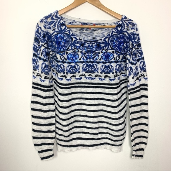 Desigual Nautical Stripe & Sequin Pullover Knit Sweater - Picture 3 of 9